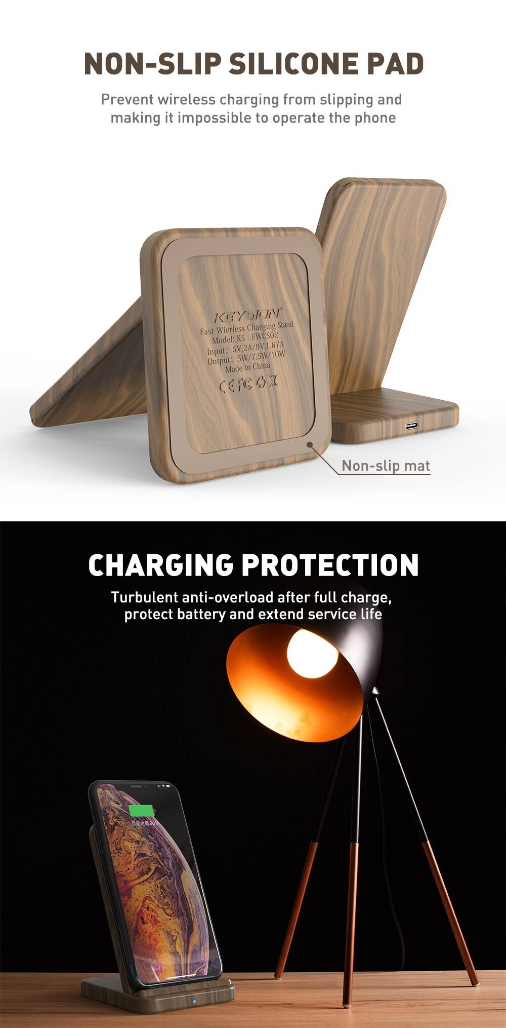 10W Wooden Qi Wireless Charger for iPhone and Samsung