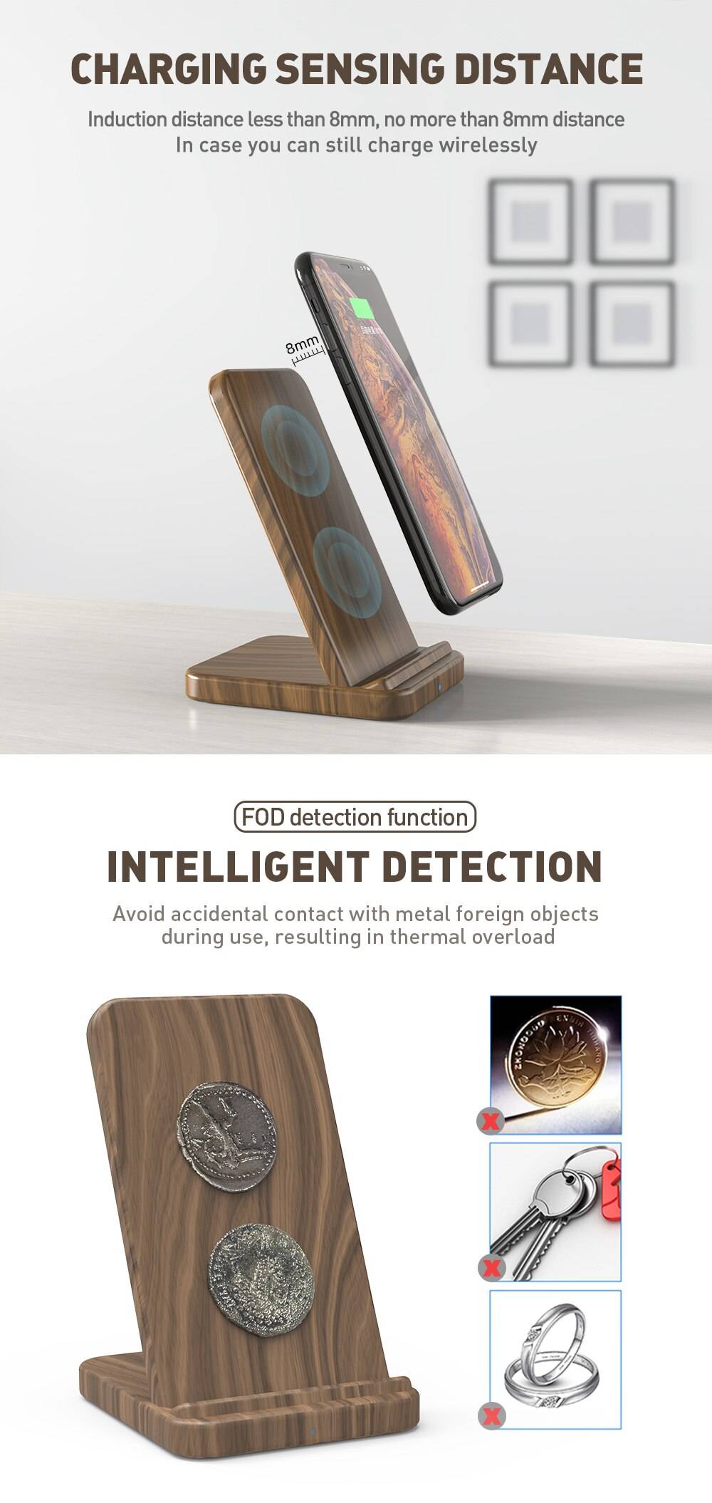 10W Wooden Qi Wireless Charger for iPhone and Samsung