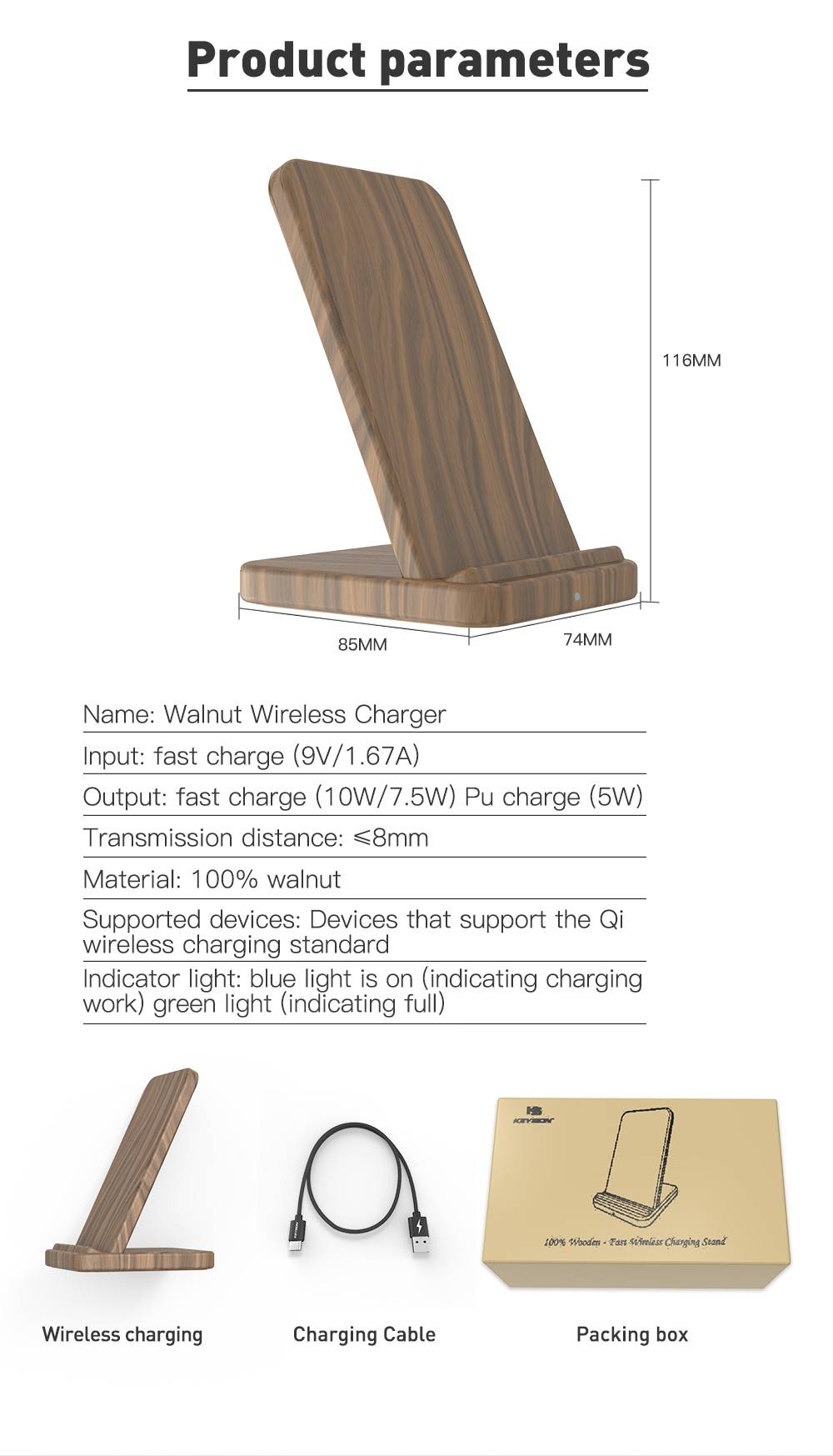 10W Wooden Qi Wireless Charger for iPhone and Samsung