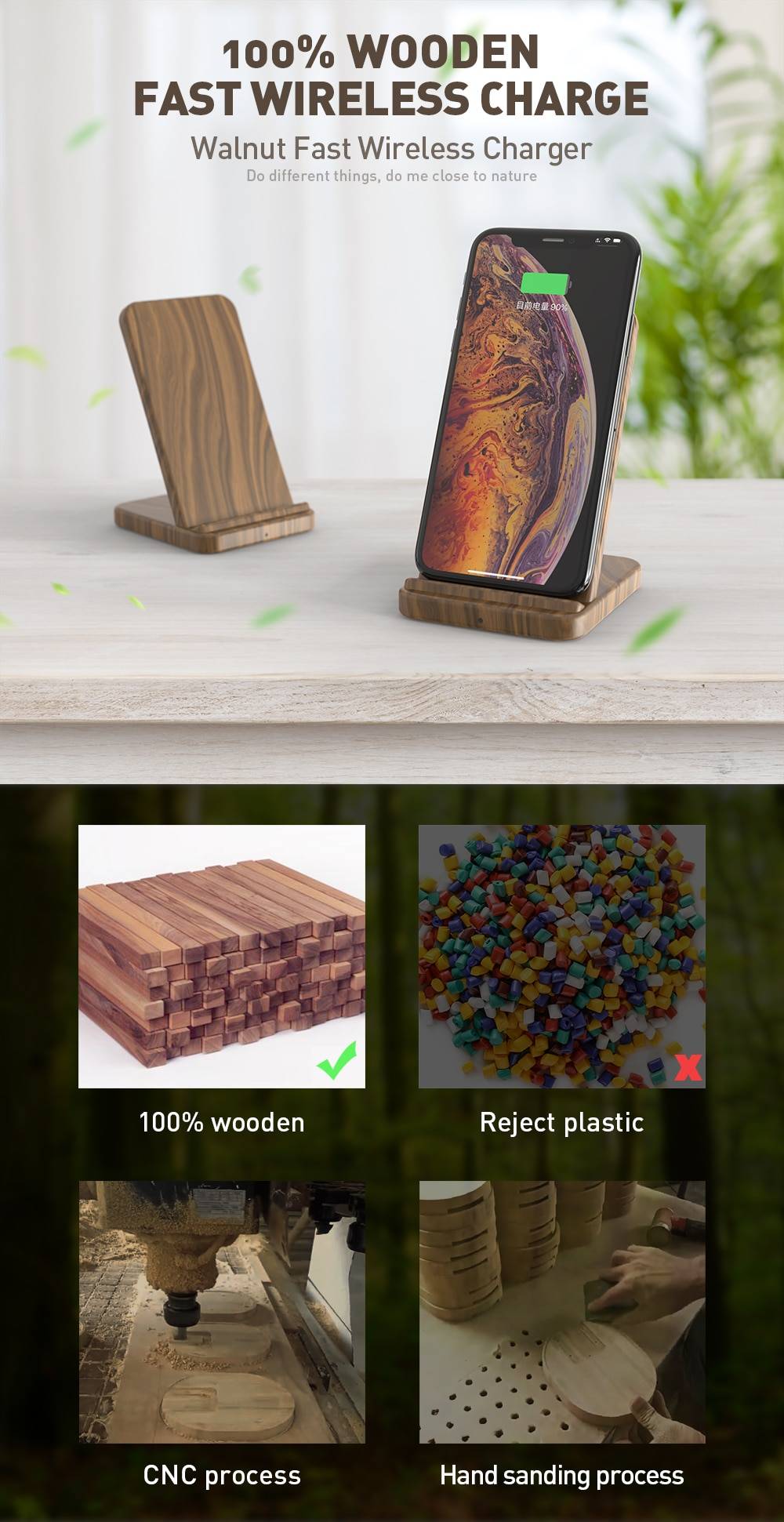 10W Wooden Qi Wireless Charger for iPhone and Samsung