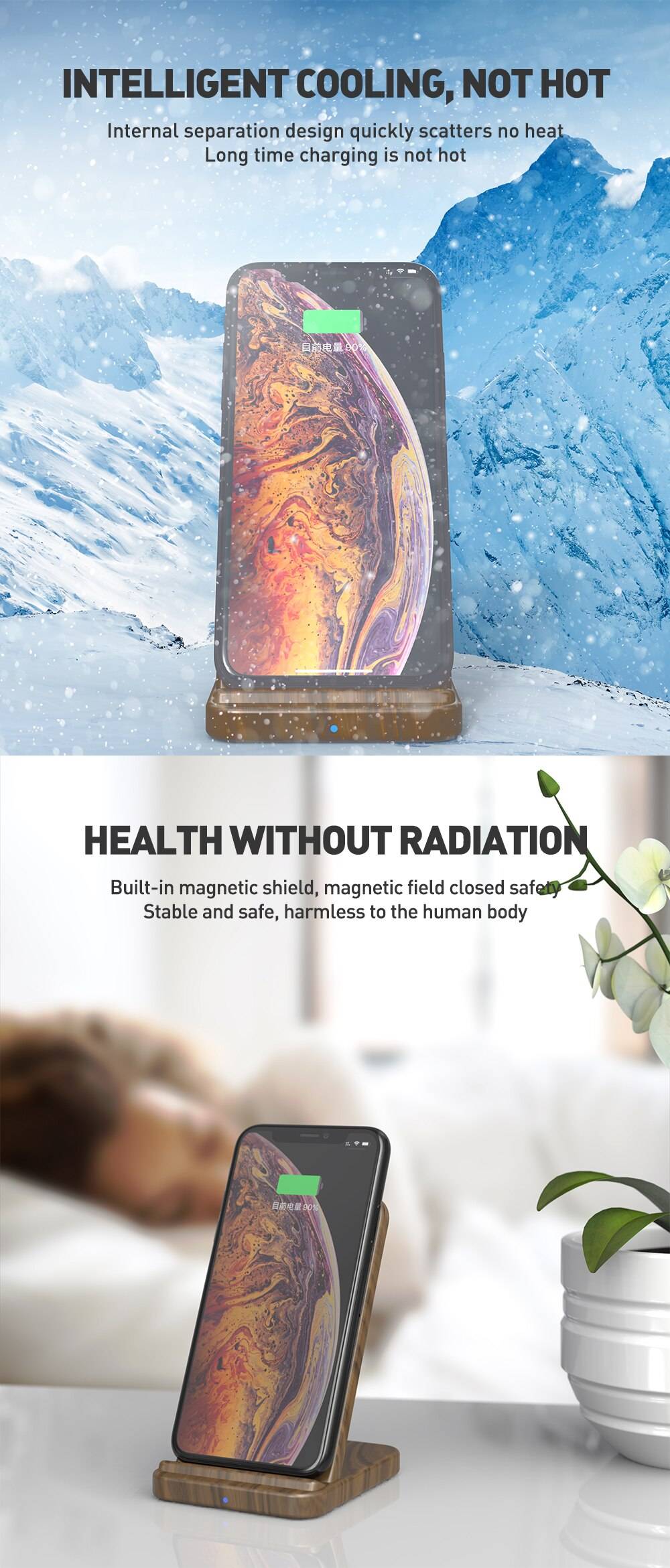 10W Wooden Qi Wireless Charger for iPhone and Samsung