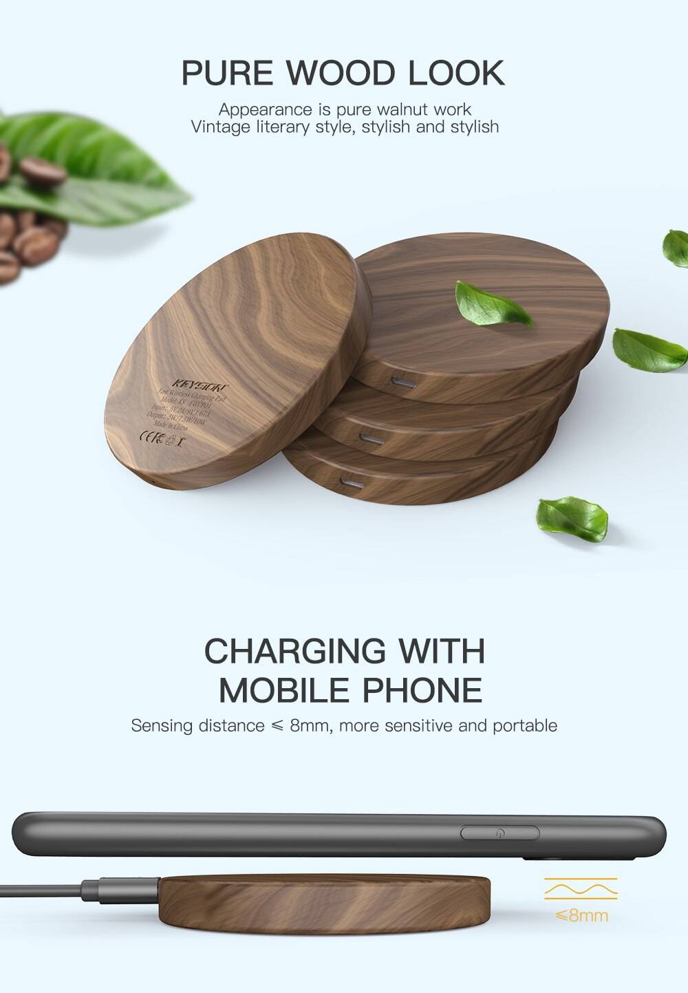 10W Wooden Qi Wireless Charger for iPhone and Samsung