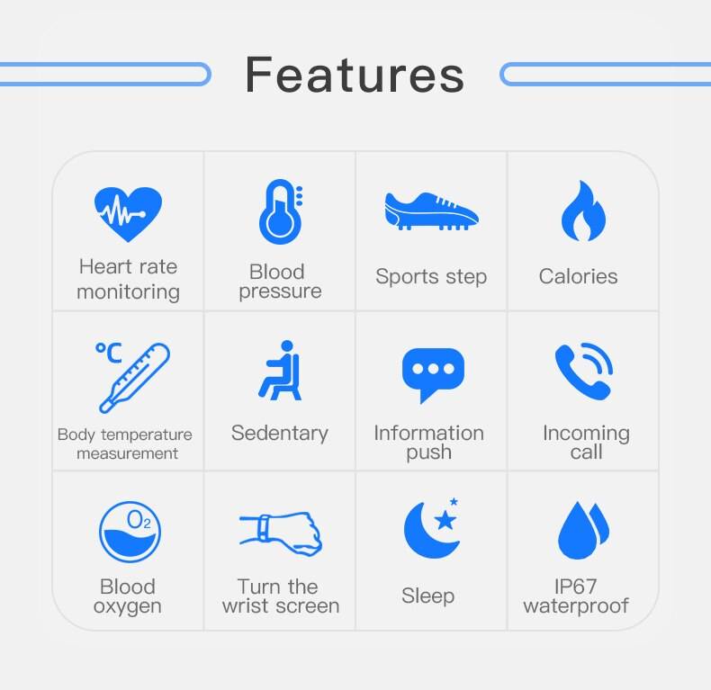 T68 Men Women Smart Watch with Body Temperature Measure Sports Fitness Watch Heart Rate Blood Pressure Oxygen Monitor Smartwatch