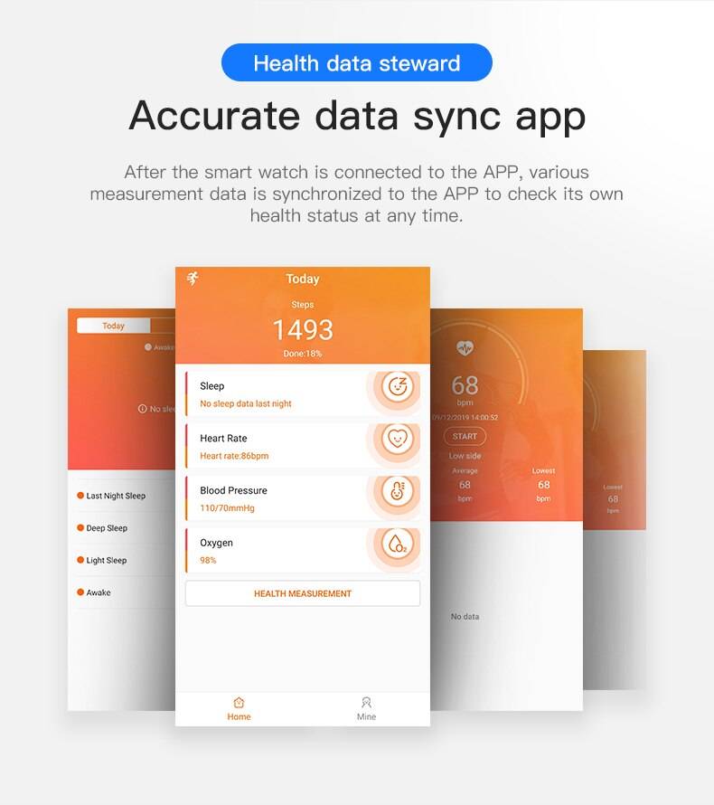 T68 Men Women Smart Watch with Body Temperature Measure Sports Fitness Watch Heart Rate Blood Pressure Oxygen Monitor Smartwatch