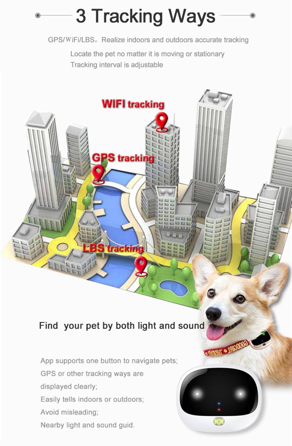 4G Dog GPS Tracker V43 Voice Monitor Pet GPS Tracker Real time Tracking WIFI Cat Locator LTE+WCDMA+GSM Waterpoof IP67 Free APP