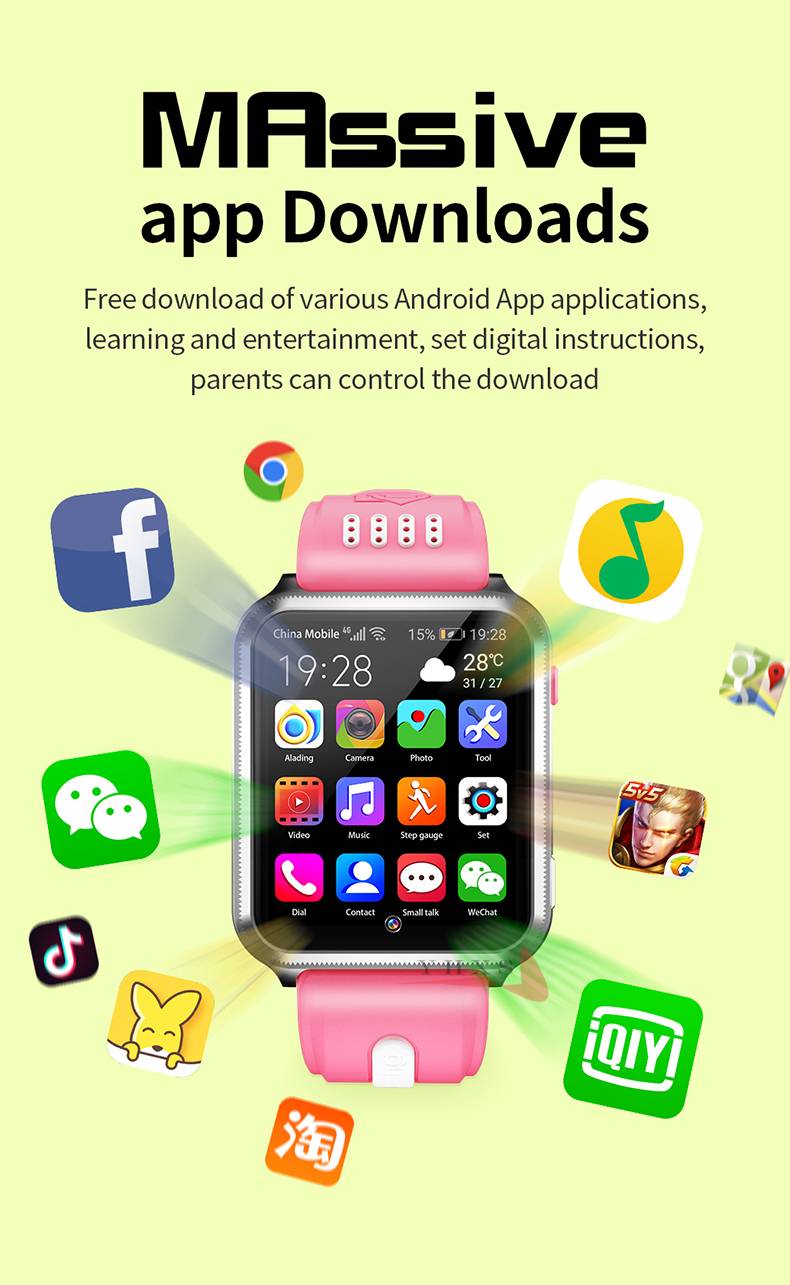 Android 9.0 RAM 1GB ROM 8GB Smart 4G GPS Kid Student Music Camera Wristwatch SOS Monitor Trace Location Google Play Phone Watch