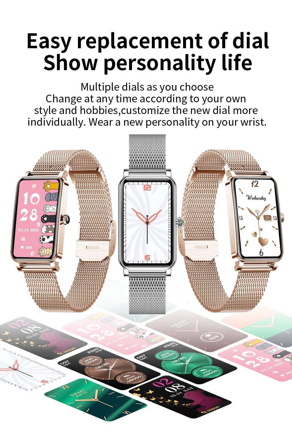 Fashion Women Smart Watch Custom Dial Full Touch Screen IP68 Waterproof Smartwatch for Woman Lovely Bracelet Heart Rate Monitor Fashion Women Smart Watch Custom Dial Full Touch Screen IP68 Waterproof Smartwatch for Woman Lovely Bracelet Heart Rate Monitor