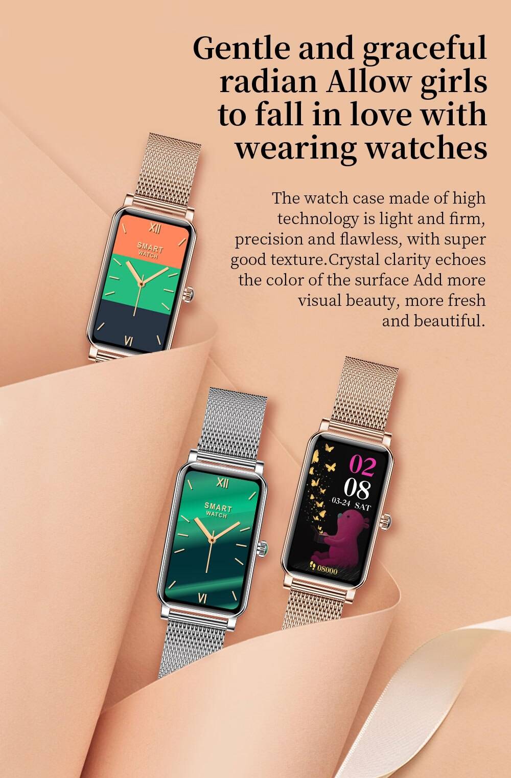 Fashion Women Smart Watch Custom Dial Full Touch Screen IP68 Waterproof Smartwatch for Woman Lovely Bracelet Heart Rate Monitor Fashion Women Smart Watch Custom Dial Full Touch Screen IP68 Waterproof Smartwatch for Woman Lovely Bracelet Heart Rate Monitor