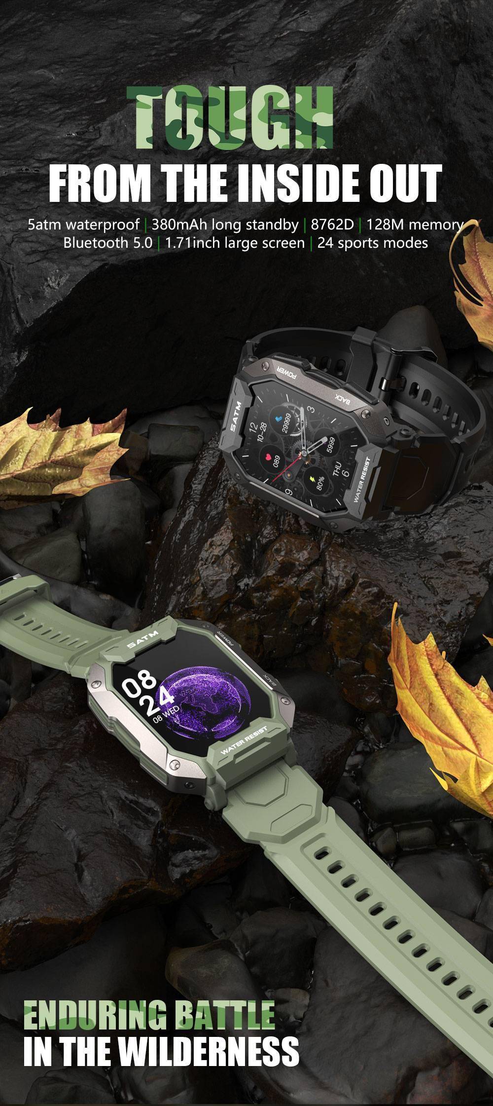 2022 Swim Men's Smartwatch 5ATM IP69K Waterproof Fitness Tracker Watches Military Outdoor Sports Smart Watch Men For Android IOS