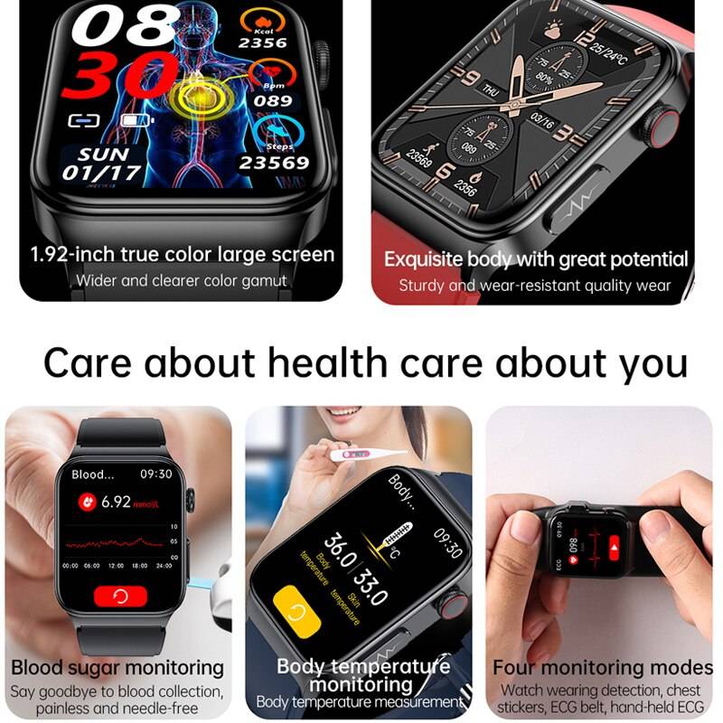 ECG Blood Glucose Blood Pressure Body Temperature Smartwatch – E500