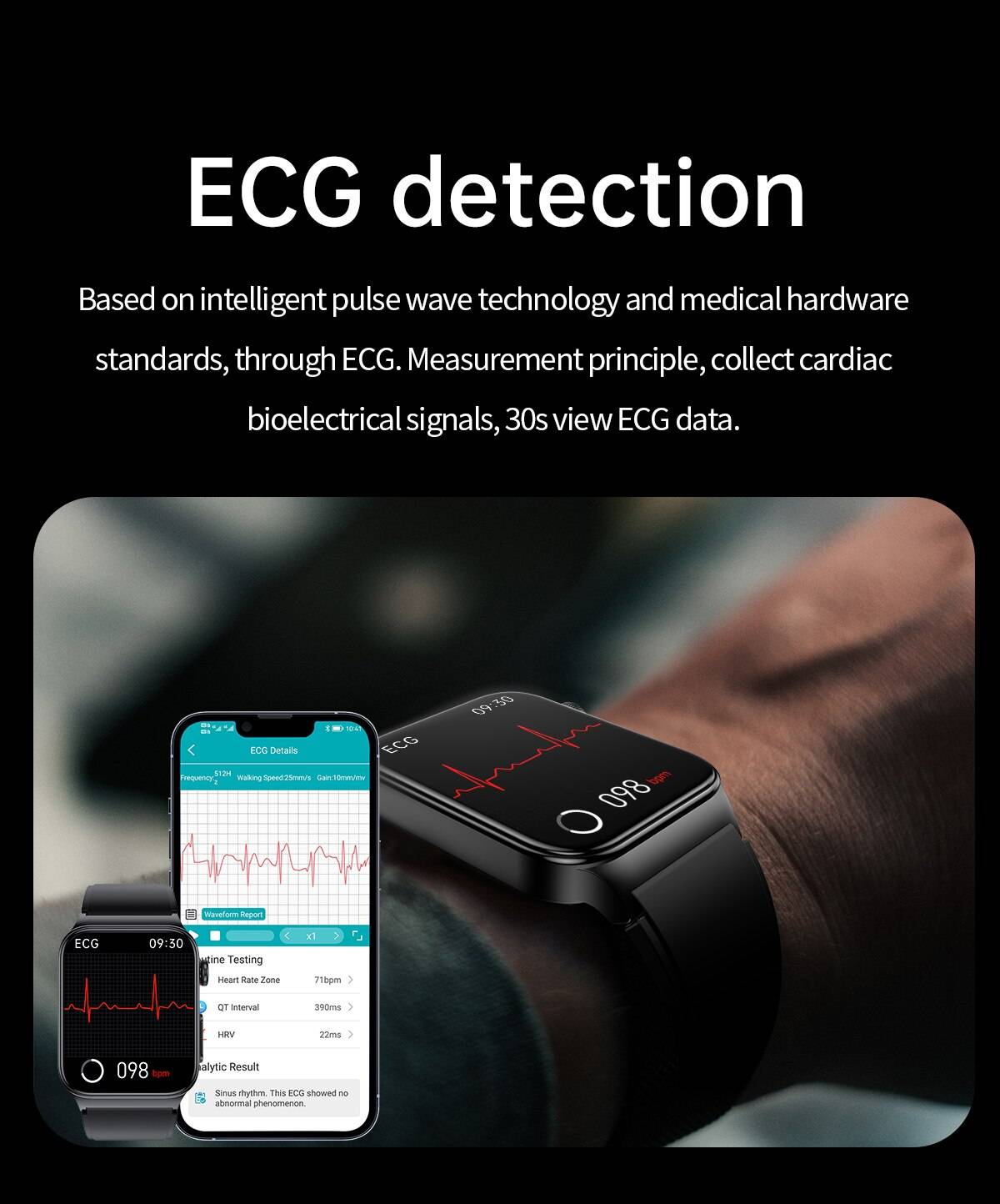 ECG Blood Glucose Blood Pressure Body Temperature Smartwatch – E500