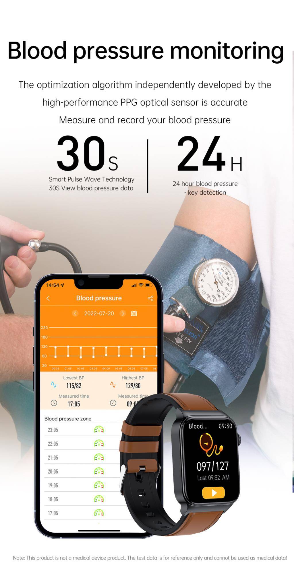 ECG Blood Glucose Blood Pressure Body Temperature Smartwatch – E500