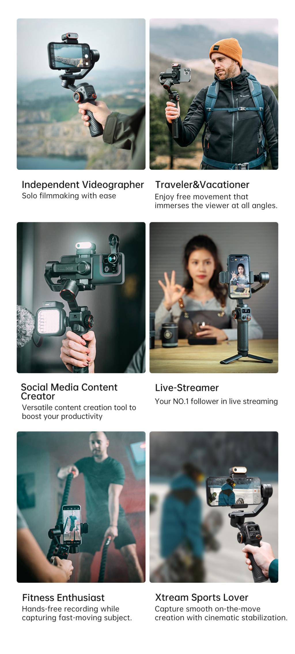 Hohem iSteady M6 Handheld Gimbal Stabilizer Selfie Tripod for Smartphone iPhone 14 pro AI Magnetic Full Color Video Lighting