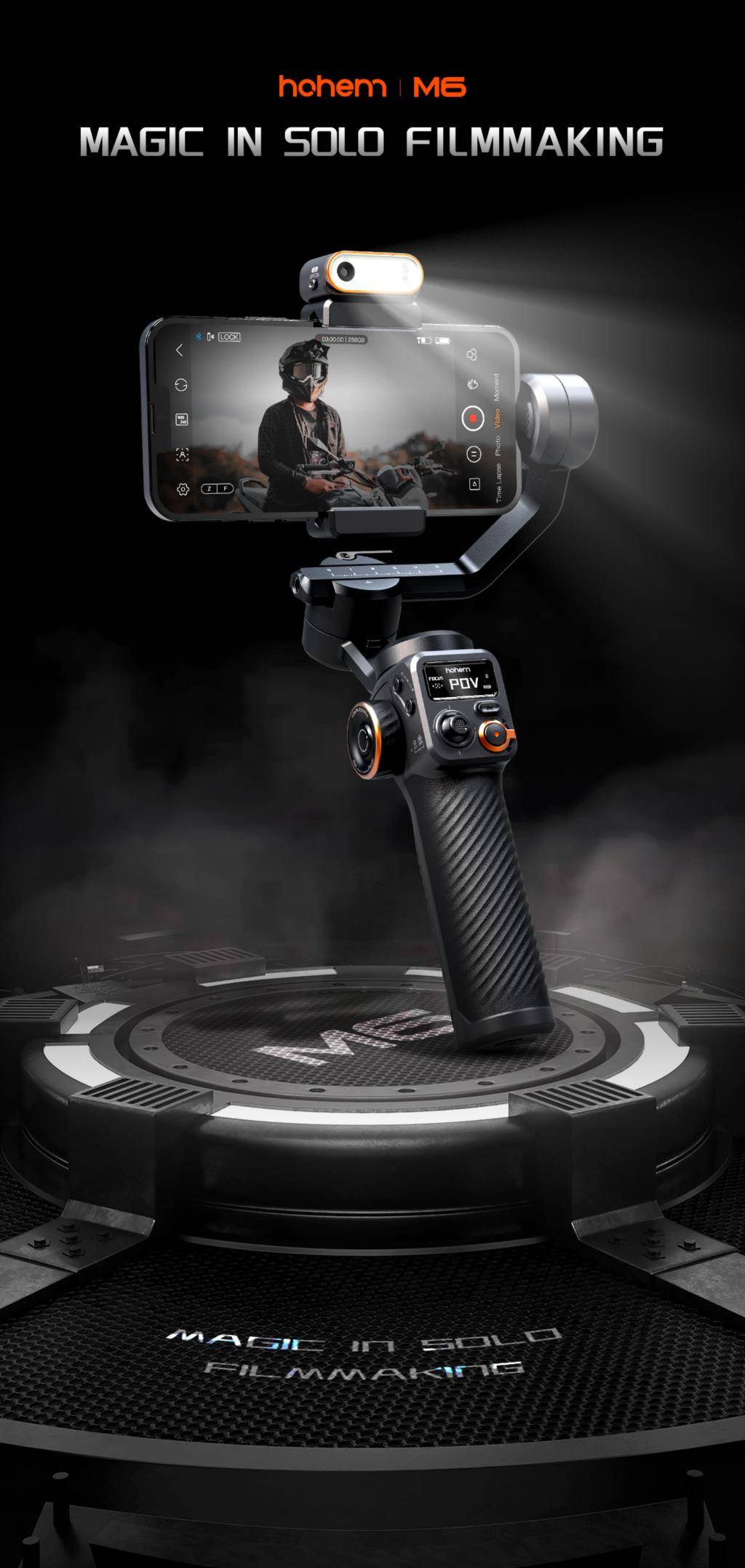 Hohem iSteady M6 Handheld Gimbal Stabilizer Selfie Tripod for Smartphone iPhone 14 pro AI Magnetic Full Color Video Lighting