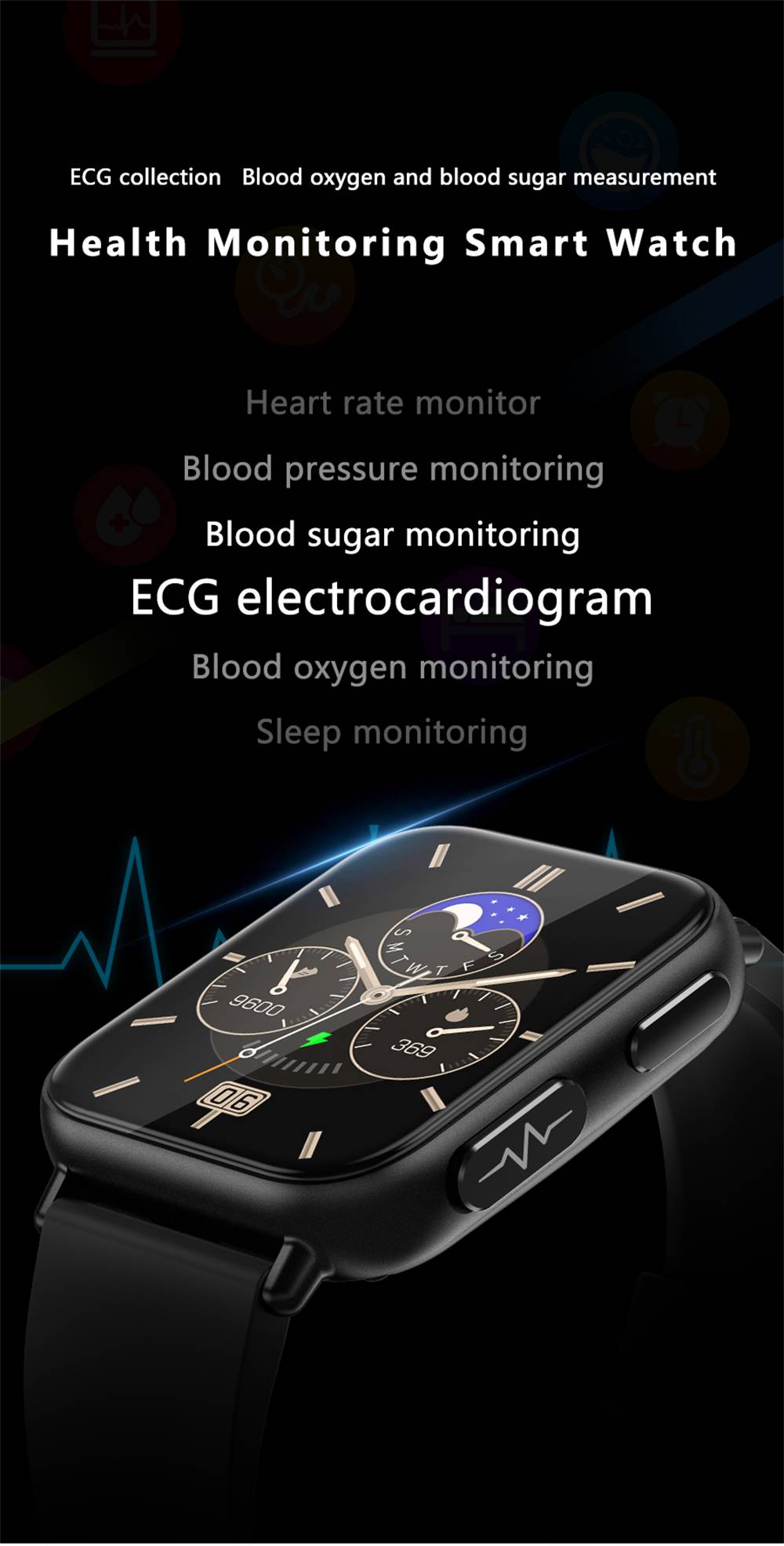 2023 New ECG+PPG Smart Watch Men Health Blood Sugar Heart Rate Blood Pressure Fitness Sports Watches IP68 Waterproof Smartwatch