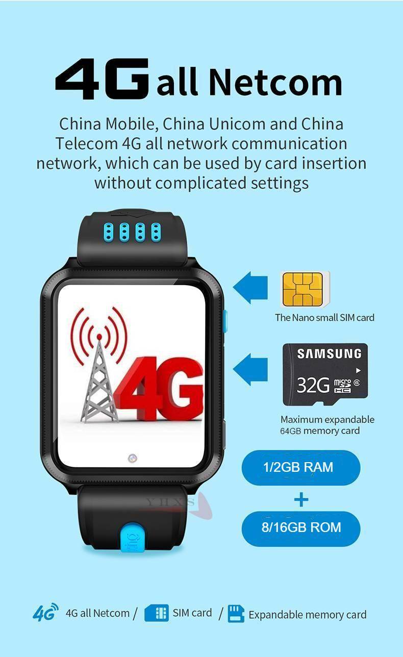 Android 9.0 RAM 1GB ROM 8GB Smart 4G GPS Kid Student Music Camera Wristwatch SOS Monitor Trace Location Google Play Phone Watch