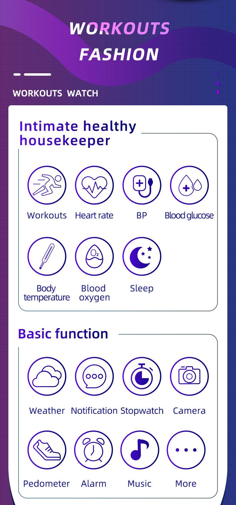 KS01 Smart Watch NFC Access Control Music Men Women Fitness Heart Rate BP Blood Glucose Body Temperature Smartwatch