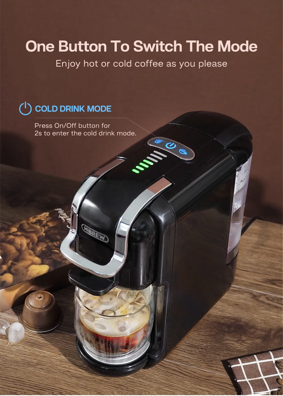 HiBREW Multiple Capsule Coffee Machine, Hot/Cold Dolce Gusto Milk Nespresso Capsule ESE Pod Ground Coffee Cafeteria 19Bar 5 in 1