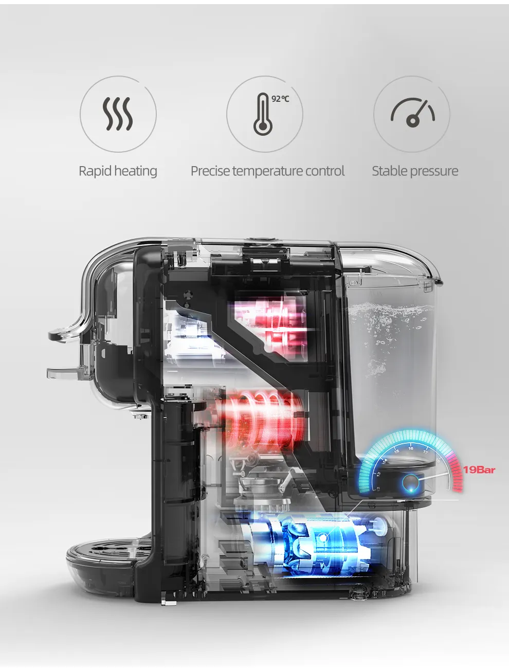 HiBREW Multiple Capsule Coffee Machine, Hot/Cold Dolce Gusto Milk Nespresso Capsule ESE Pod Ground Coffee Cafeteria 19Bar 5 in 1