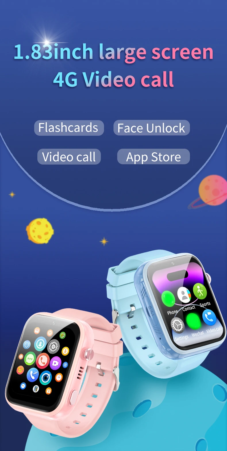 New Kids 4G Smart Watch Phone 1G+8G GPS WIFI LBS 1.83inch HD Screen IP67 Waterproof Remote Monitor Children Smartwatch Camera